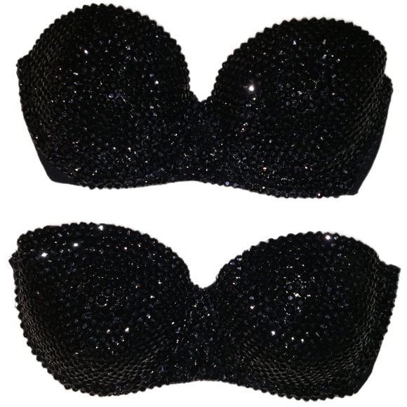 Jet Black Crystal Rhinestone Glam Bling Strapless Bralet All Sizes New - Picture 3 of 8